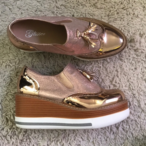gold platform oxfords